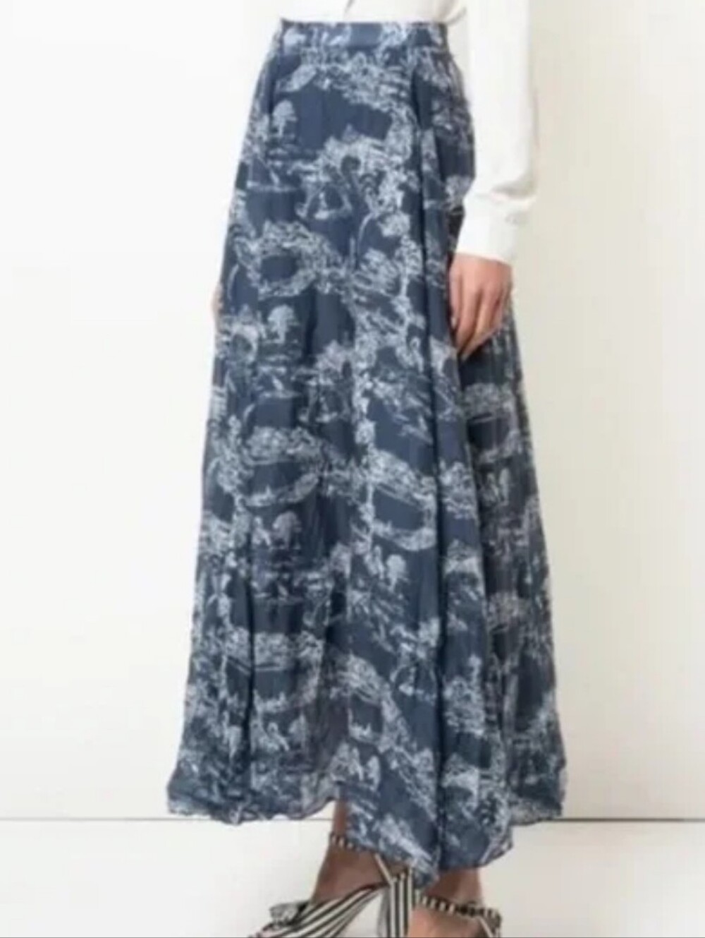 LoveShackFancy Rosetta Toile Print Navy Maxi Midi Skirt Small S Cotton Silk - Picture 10 of 10